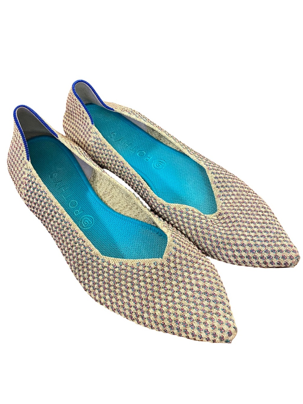Rothy’s the Point metallic limited edition gold pink mesh ballet flats size 12